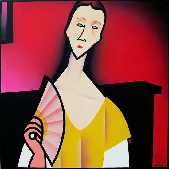 mujer con abanico Acrylic Canvas Figure Painting