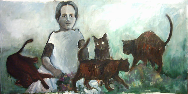 composición con gatos Oil Canvas Figure Painting