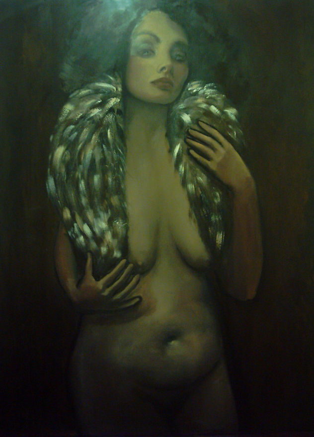 mujer con piel de zorro