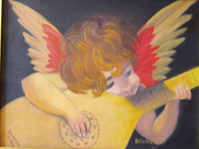 un angelito musical Oil Panel Figure Painting