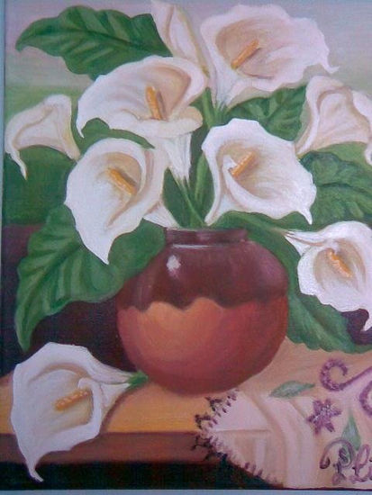 Alcatraces en jarrito de barro Oil Canvas Floral Painting