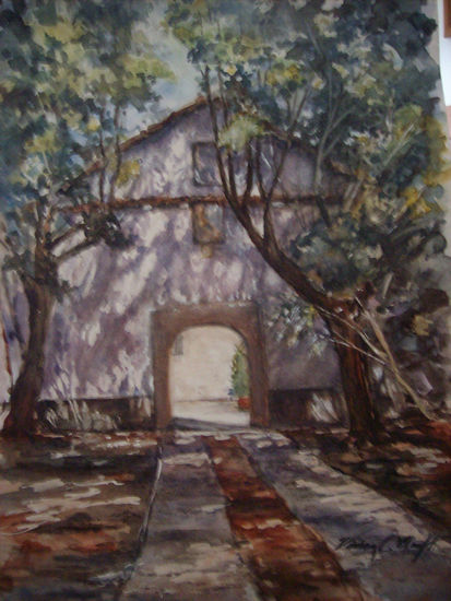 Entrada al viejo Monasterio Acuarela Papel Paisaje