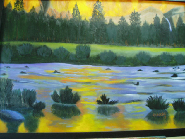 montañas, arboles y rio