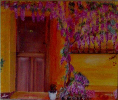 porta gran amb flors Acrylic Canvas Landscaping