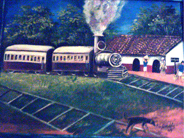 La estación de trenes en Luque Oil Canvas