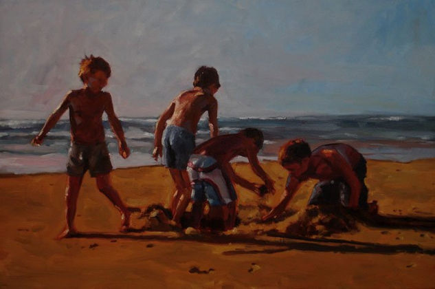 Niños en la playa Oil Canvas Landscaping