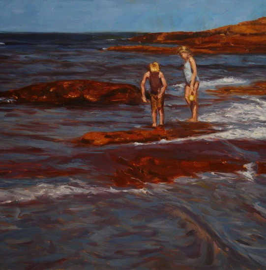 Niños en las rocas Oil Canvas Landscaping