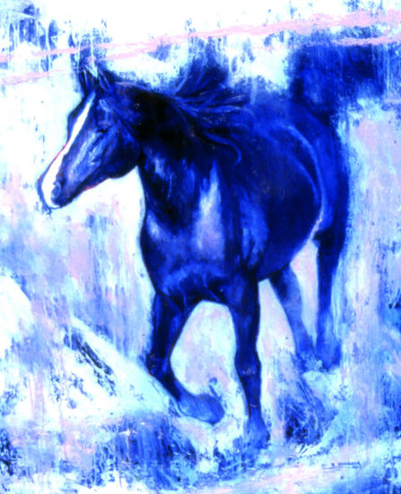 caballo azul Oil Canvas Animals