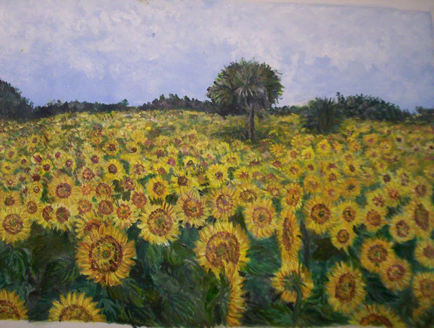 GIRASOLES Acrílico Papel Paisaje