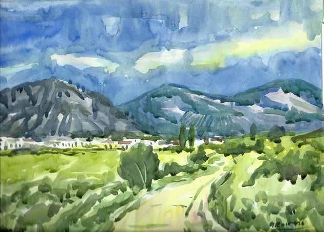 Paisaje de la Sierra de Cádiz Watercolour Card Landscaping