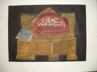 popular con cenicero, 2008 Collagraphy