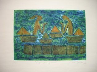 café del puerto l ,2007 Collagraphy