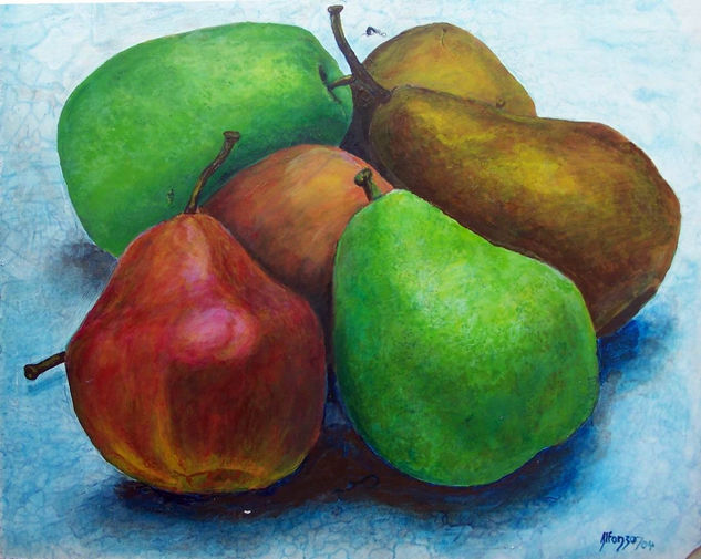 PERAS AMONTONADAS (2005) Acrylic Panel Still Life Paintings