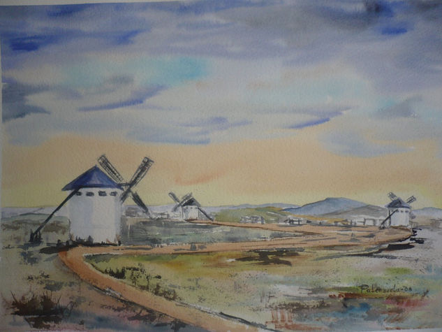 Molinos de Campo de Criptana Acuarela Papel Paisaje