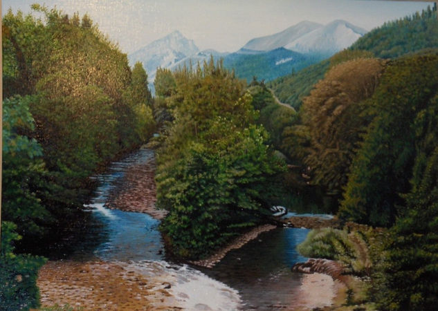 paisaje de asturias con rio Óleo Lienzo Paisaje