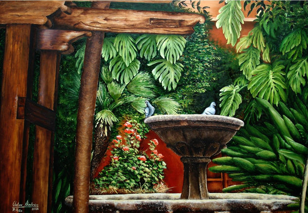 FUENTE CON PALOMAS Oil Canvas Landscaping