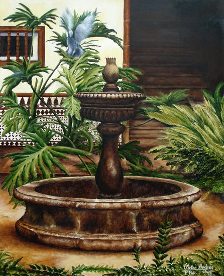 FUENTE Y PALOMA EN VUELO Oil Canvas Landscaping