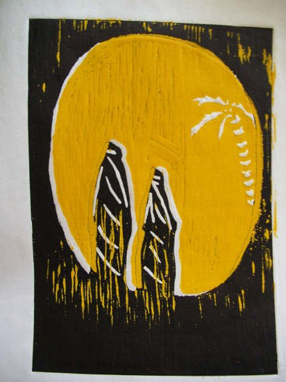 2 mujeres con burka Linocut