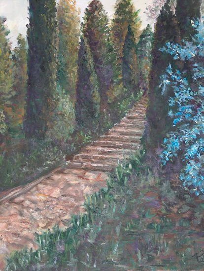 JARDIN CON CIPRESES Oil Canvas Landscaping