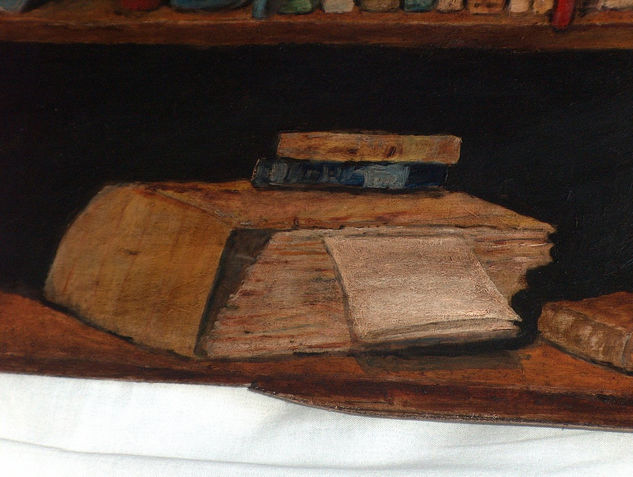 LIBROS EN OSCURO (DETALLE) Oil Canvas Still Life Paintings