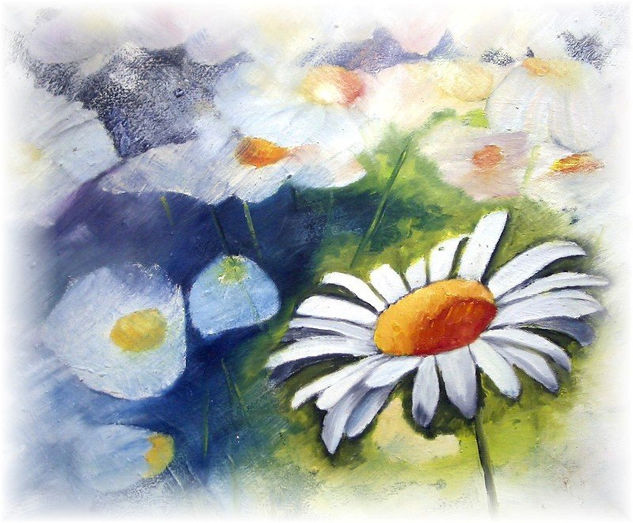 margarida blanca Oil Canvas Floral Painting