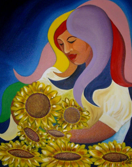 Vendedora de Girasoles Oil Canvas Figure Painting