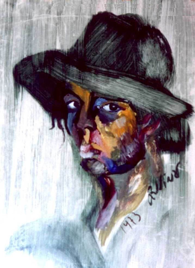 autorretrato con sombrero verde.1973