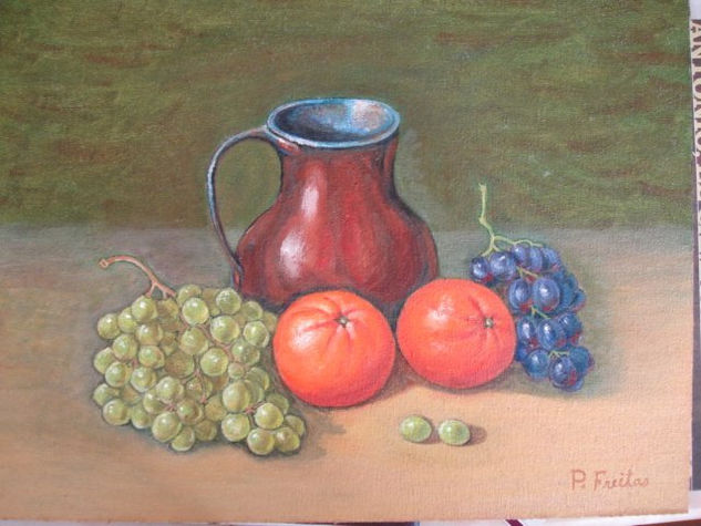 Jarra, uvas y naranjaas Oil Panel Still Life Paintings