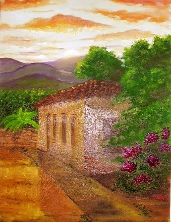 Atardecer en el campo Oil Canvas Landscaping