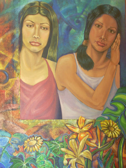 Hermanas en la ventana Oil Canvas Portrait