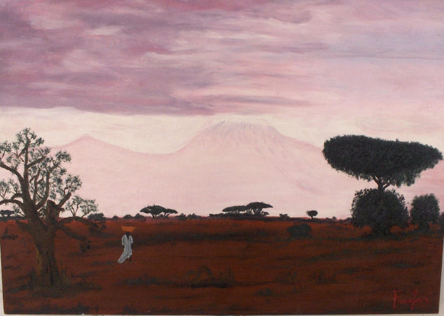 AMANECER EN AFRICA Óleo Tabla Paisaje