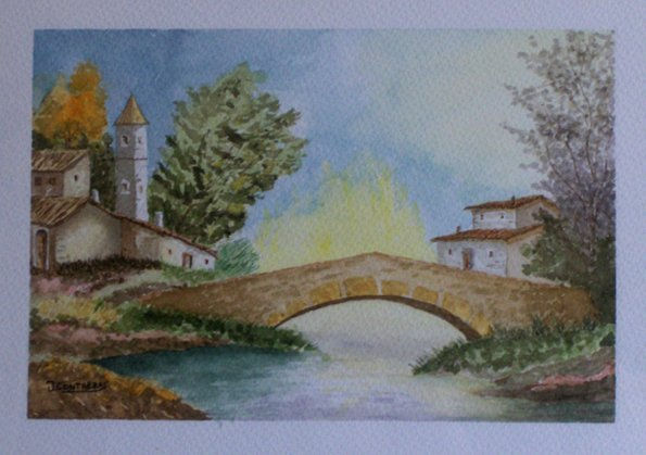 Puente Acuarela Papel Paisaje