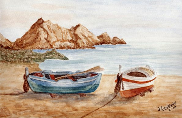 Barcas en la Arena Watercolour Paper Marine Painting