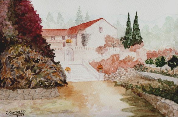 La Casona Acuarela Papel Paisaje