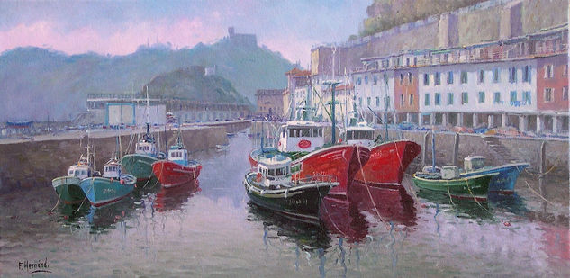 PUERTO DE SAN SEBASTIAN Oil Canvas Marine Painting