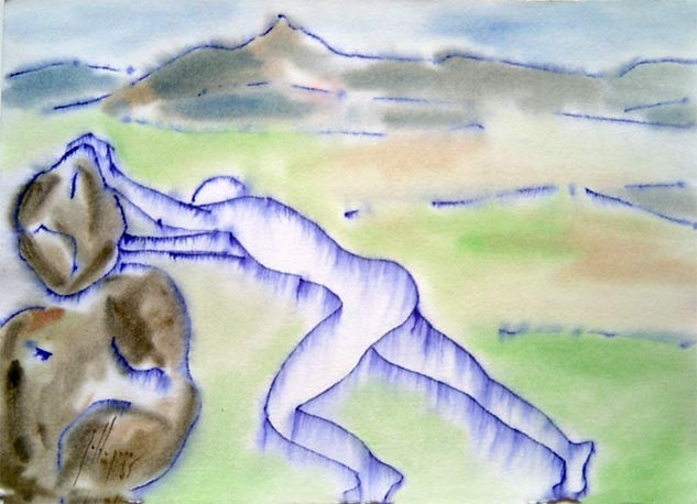 Moviendo grandes piedras Watercolour Card Figure Painting