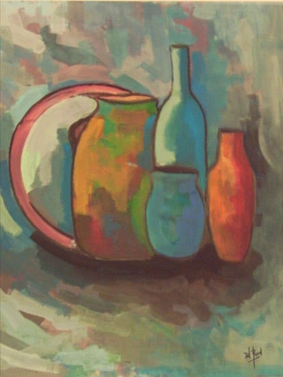 La botella azul Acrylic Panel Still Life Paintings