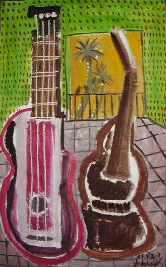 guitarra de pareja Óleo Lienzo Paisaje