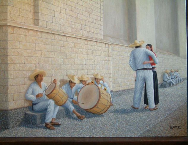 Musicos Tzotziles en el atrio Oil Canvas Figure Painting