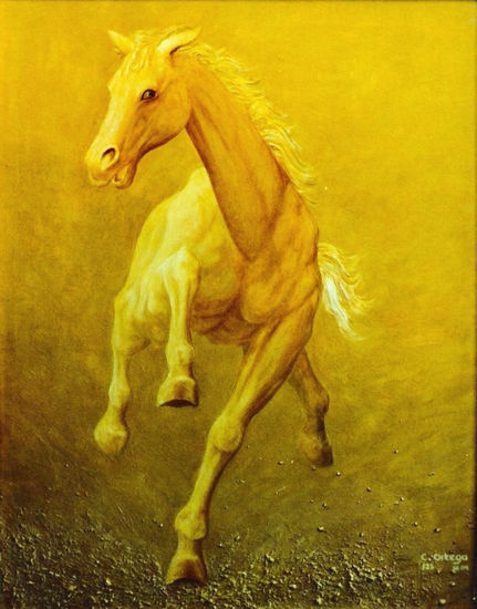 Caballo amarillo Oil Canvas Animals