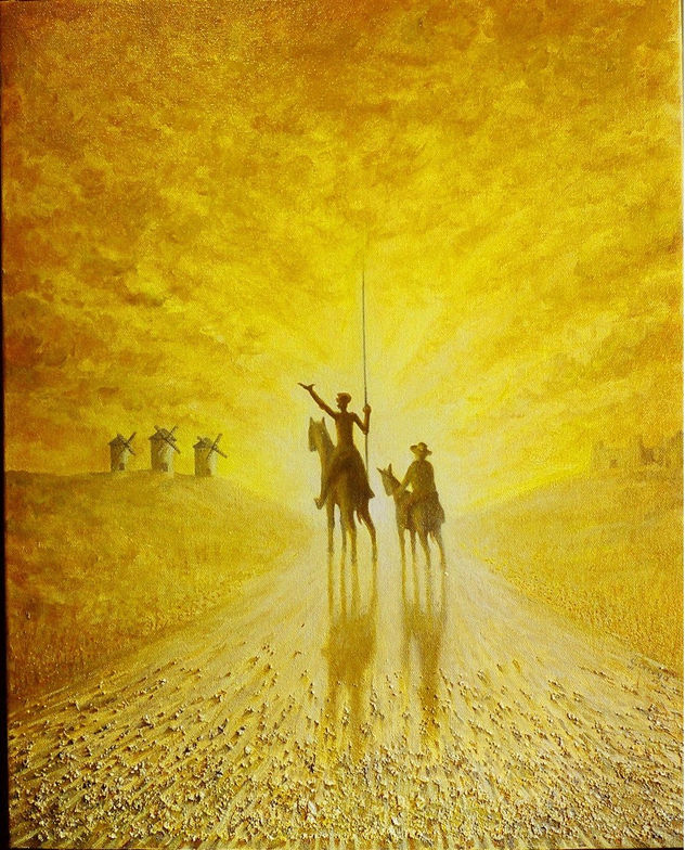 Don Quijote y Sancho en amarillos intensos