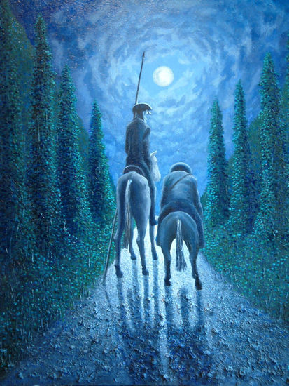 Don Quijote y Sancho en azul 2 Oil Canvas Figure Painting