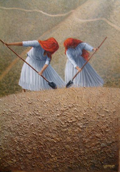 Mujeres preparando la tierra Oil Canvas Figure Painting