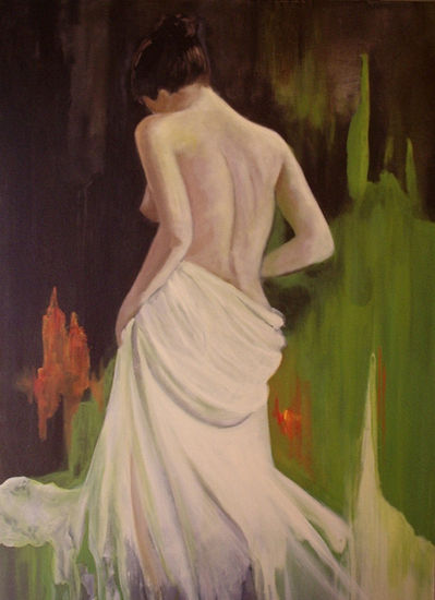 "MULHER EM VERDE" Acrylic Textile Nude Paintings