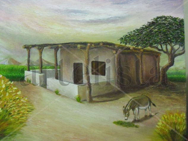 casita del pueblo de Cachiche Oil Canvas Landscaping