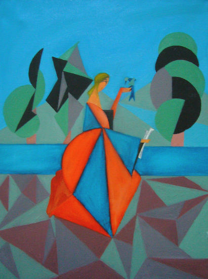 La dama del pajarito Oil Canvas Figure Painting