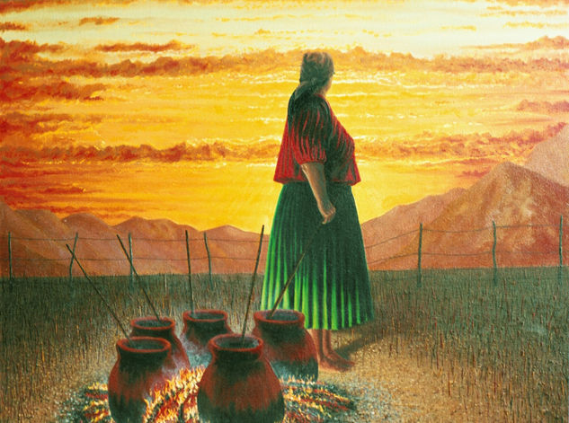 La espera, en el atardecer Oil Canvas Figure Painting