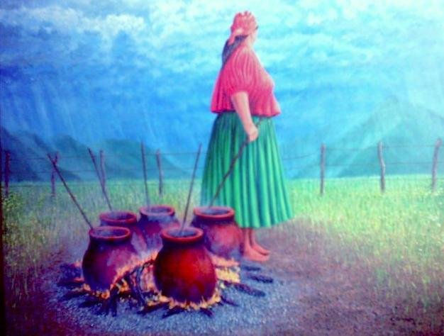 La espera, en la lluvia Oil Canvas Figure Painting