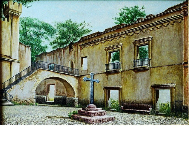 La plaza de la hacienda Óleo Cartulina Paisaje