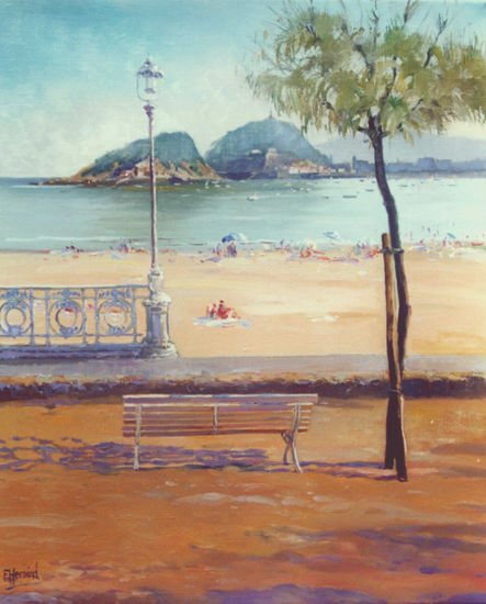 SAN SEBASTIAN DESDE ONDARRETA Oil Canvas Marine Painting